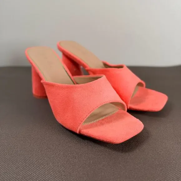 Jess Lea Daisy Rounded Blocked Heels Sandals Coral Open Toe Slip On Womens Sz 10 - Picture 3 of 8